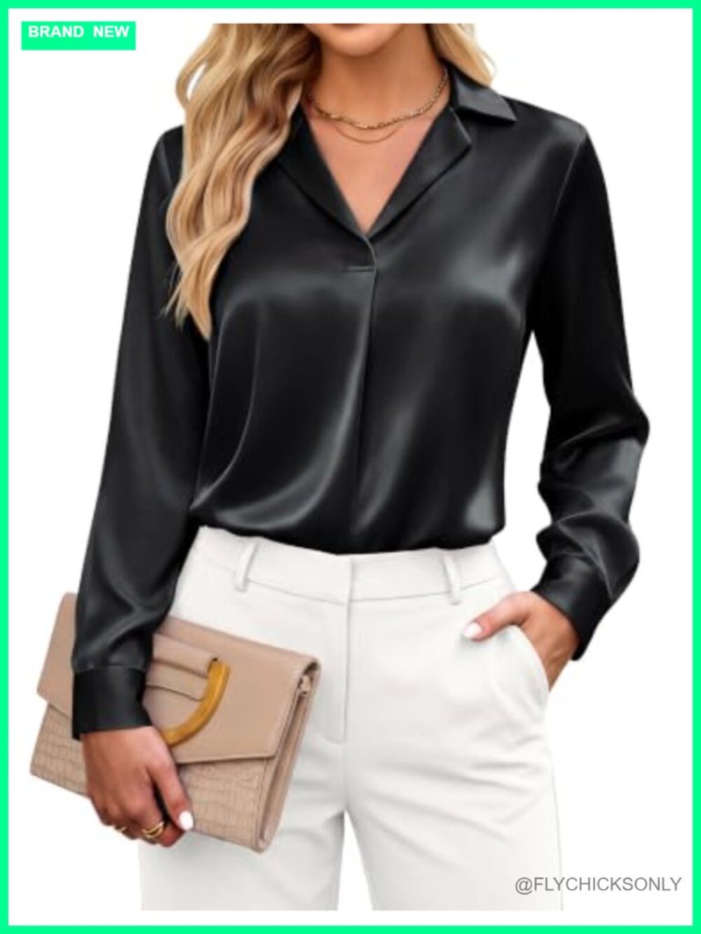 Satin Blouse Collar Long Sleeve Business Casual Pullover Top
